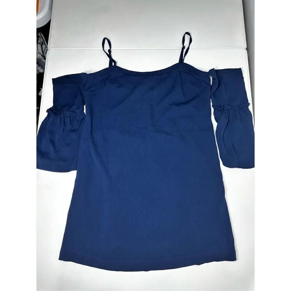 Naked Zebra Blue Strapless Attached Sleeves Cold Shoulder Mini Dress Sz M Lined